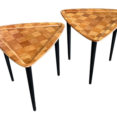 Pair of Danish Modern 1960's Parquetry Guitar-Pick Form Drinks Tables