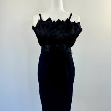 1980s Victor Costa Black Crepe Sheath Dress 