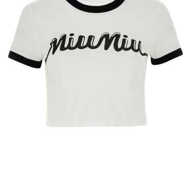 Miu Miu Woman White Cotton T-Shirt