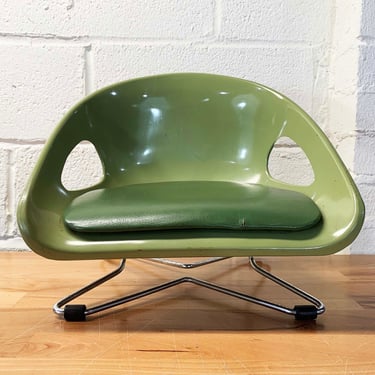 Vintage Atomic Booster Seat Cosco Avocado Green Child's Chair MCM Hairpin Legs Silver Eames Style Mid Century Retro Kitchen Seat 1960s 