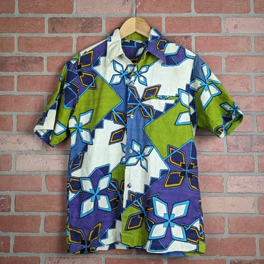 Vintage 60s Malihini Made in Hawaii ORIGINAL Button Down Party Shirt - Large 