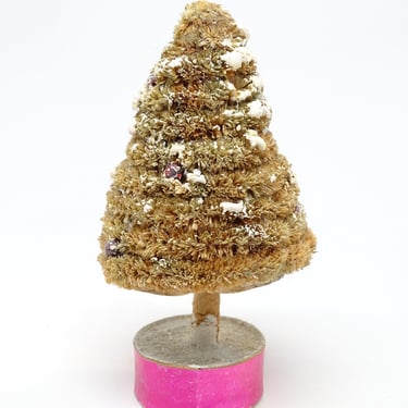 Antique 1950's Sisal Christmas Tree with Cardboard Base,  Vintage MCM Retro, Original Label 