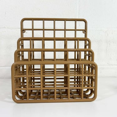 Vintage Desk Organizer Yaffa Letter Magazine Desktop Plastic Storage Office Mail Holder Postmodern 1980s Beige Brown Tan Modern Home 