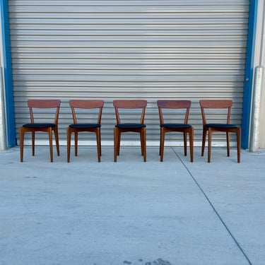 1960s Mid Century Walnut and Vinyl Dining Chairs - Set of 5 