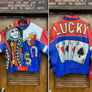 Vintage 1990’s Lucky Vegas Gambling Hip Hop New Wave Oversize Leather Jacket, 90’s Vintage Clothing 