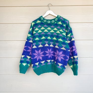 80s Slouchy Geometric Knit Sweater - Large – Flying Apple Vintage