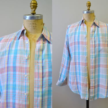 1980s Brooks Brothers Pastel Irish Linen Shirt 