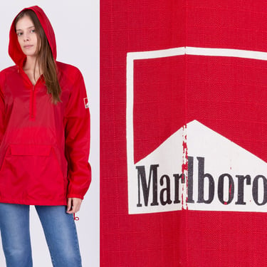 Vintage Marlboro Hooded Windbreaker - Men's Large | 80s 90s Red Cigarette Brand Lightweight Pullover Jacket 