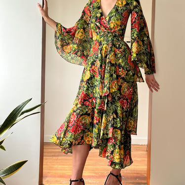 00s Floral Wrap Dress | S