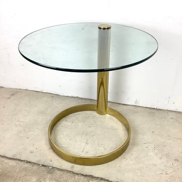 Vintage Modern Brass & Glass Cantilever End Table 