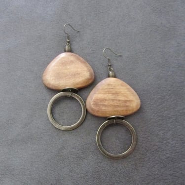 Mid century modern earrings, rustic earrings, brown tribal earrings, Afrocentric ethnic earrings, bold wooden earrings, bohemian earrings 