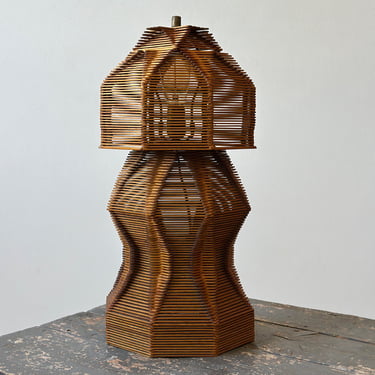 Vintage Folk Art Popsicle Stick Mushroom Lamp, Circa 1960s