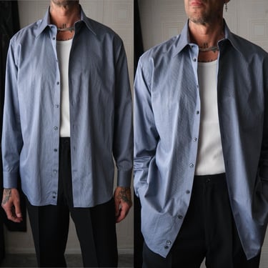 Vintage Y2K GIORGIO ARMANI COLLEZIONI Blue Ice Silver Vertical Stripe Dress Shirt | 100% Cotton | 1990s 2000s Armani Designer Mens Shirt 