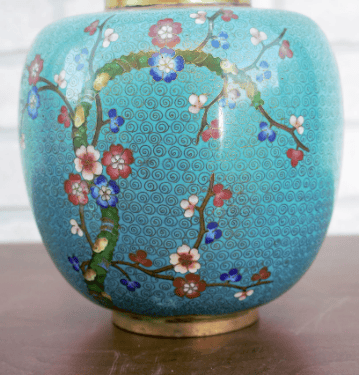 Vintage Chinese Blue Cloisonné Floral Design Vase