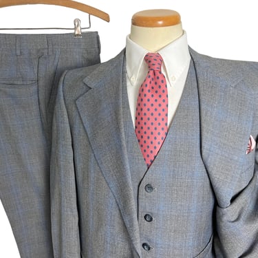 Vintage 1970s EAGLE CLOTHES Wool 3pc Plaid Suit ~ 42 Long ~ vest / waistcoat ~ pants / jacket / sport coat ~ Preppy / Ivy Style / Trad 