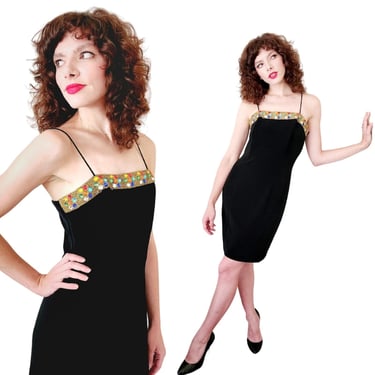 Vintage 90s Bodycon Party Dress Beaded Embroidery Alex Evenings 