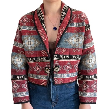 Vintage 90s Womens Flashback Cropped Tapestry Western Rodeo Hippy Jacket Sz S 