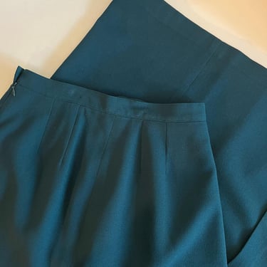 Kasper 90s Dark Green Wool Side Slit Faux Wrap Midi Skirt 6 