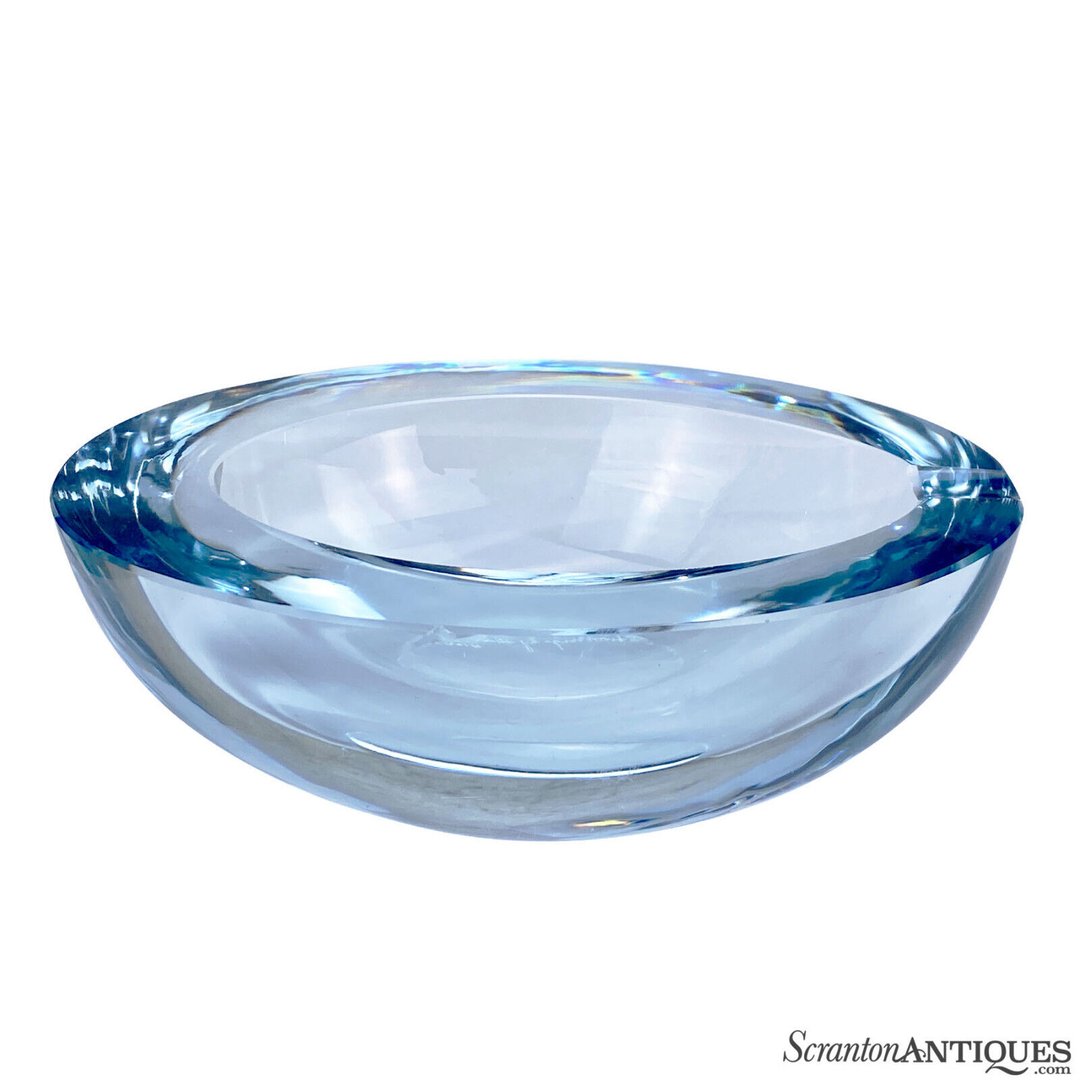 MidCentury Modern Scandinavian Ice Blue Art Glass Ashtray Bowl