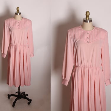 Deadstock 1970s 1980s Pink Clear Button Long Sleeve Dress by Blair -M-L 