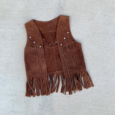 Vintage 70's Fringe Leather Suede Brown Studded Vest 