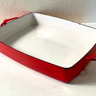 Vintage Dansk Kobenstyle France Red Enamel Large Baking Pan Casserole Dish 13” 