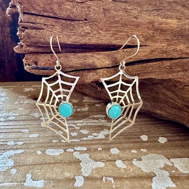 WEBBED OUT Sterling Silver and Turquoise Dangle Spiderweb Earrings | Handcrafted Mexican Jewelry | Made in Mexico | Southwestern 