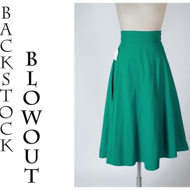 4 Day Backstock SALE - Small - 1940s Bold Teal Cotton Skirt with Wide Waistband - Item #33 
