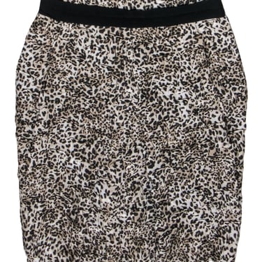 Vivenne Tam - Beige & Black Leopard Print Ruffled Pencil Skirt Sz 2