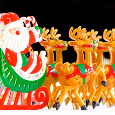 VINTAGE: 1970s - JSNY Hard Plastic Light Cover Set of 10 - Santa and Reindeers - SKU Tub-392-00033661 