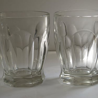 Vintage Cut Glass Tumblers French Country Chunky Glass Water Glasses Clear Faceted Glass Panel Glass Drinking Art Deco Antique Glassware 