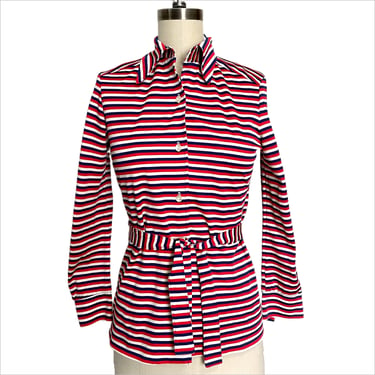 1970s red, white and blue striped tunic with belt - size XS 