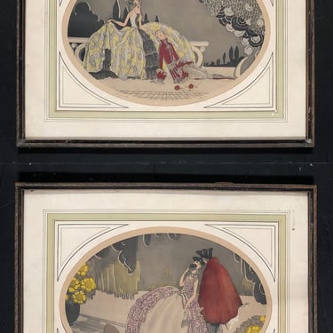 Vintage Art Deco "After the Ball" Print set of 2 Signed by Louie 