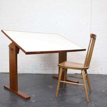 Vintage MCM teak drafting table with adjustable table top | Free delivery only in NYC and Hudson Valley areas 