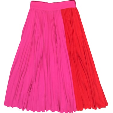 Crosby - Pink & Red Color Block Pleated Midi Skirt Sz S