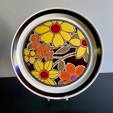 Vintage Mikasa, Studio Kraft, Esperanza Chop Plate, Platter - Mid Century Mod, Wall Art, Gallery Wall Piece, Groovy Daisy, Orange Yellow Red 