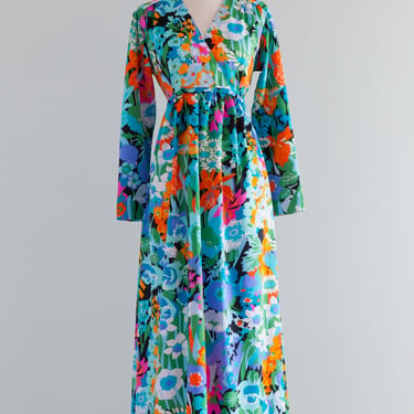 Fabulous Early 1970's Bold Floral Maxi Dress / ML