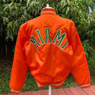 Vintage Miami Hurricanes Jacket Medium Orange Satin Bomber 90s University of Miami 