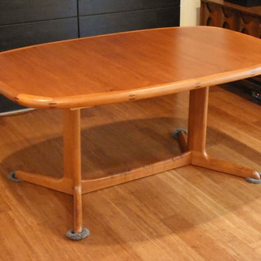Newly-restored "boat-shaped" Danish expandable teak dining table - (extends 66" - 105.5" long) 