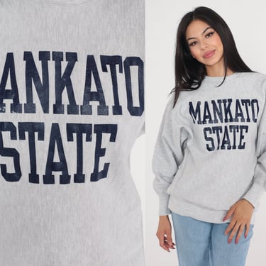 Mankato State Sweatshirt Y2K Minnesota State University Sweatshirt College Sports Shirt Sportswear Heather Grey 00s Vintage Champion Large L 