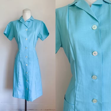 Vintage 1980s Blue Service Uniform Dress / Waitress / Nurse // size M 