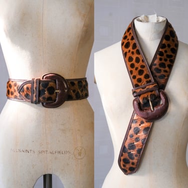 Vintage 80s FELISI for Ann Taylor Leopard Pony Hair Waist Belt | Made in Italy | 100% Genuine Leather | 1980s Italian Designer Womens Belt 