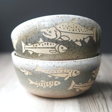 Salmon Ramen Bowl - handmade fish pottery 