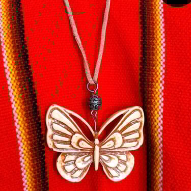 Cute Vintage Boho Butterfly Pendant Necklace on Suede 