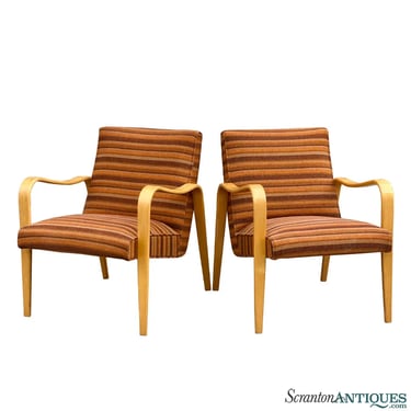 Mid-Century Modern Thonet Bentwood Sculpted Orange Arm Chairs - A Pair