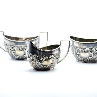 Antique Creamer and Sugar Three-Piece Set | Late 19th-Century/Early 20th-Century Sheffield Plate 