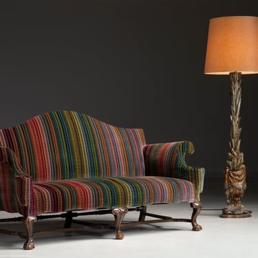 Sofa in Pierre Frey Striped Velvet / Gilt Floor Lamp