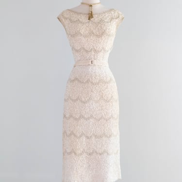 Elegant 1950's Caledonia Hand Loomed Ribbon Knit Dress & Matching Sweater / M