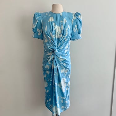 Flora Kung-light blue floral twist front silk dress-size 4 