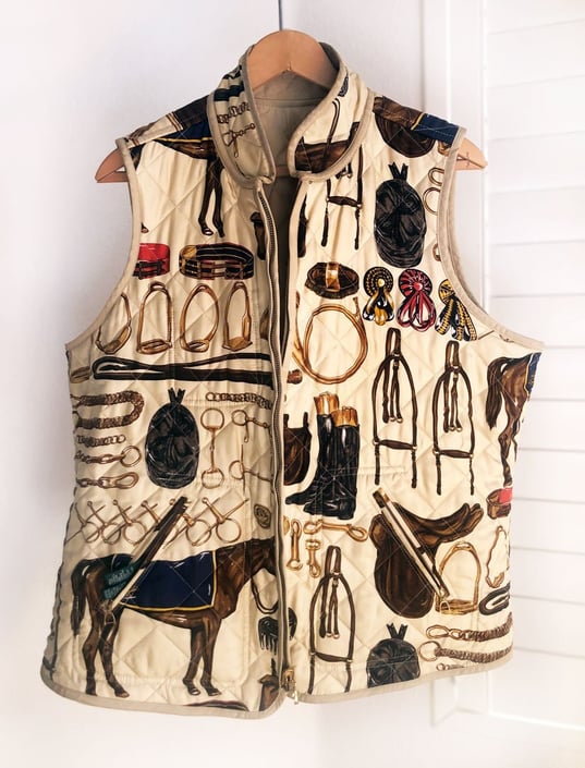 RALPH LAUREN Equestrian Silk Print Quilted Vest Jacket, Horses, Polo,, Boutique 369